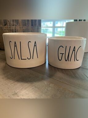 Rae Dunn White Ceramic 'Salsa' & 'Guac' Bowl Set